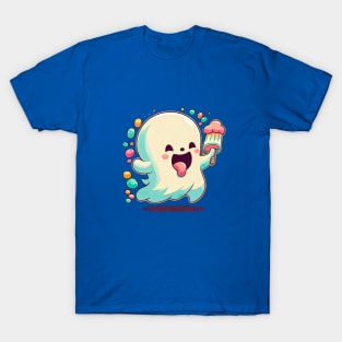 A happy kawaii cute little ghost loves ice-crea T-Shirt